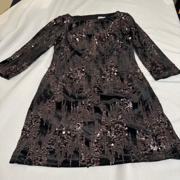Eliza J. Black velvet and full sequin lined cocktail midi dress size 10 - Picture 1 of 7